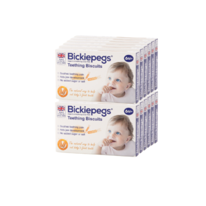 Bickiepegs Teething Biscuit, known as the wheat teether, promotes jaw development and relieves teething discomfort; this is the 12 pack version.