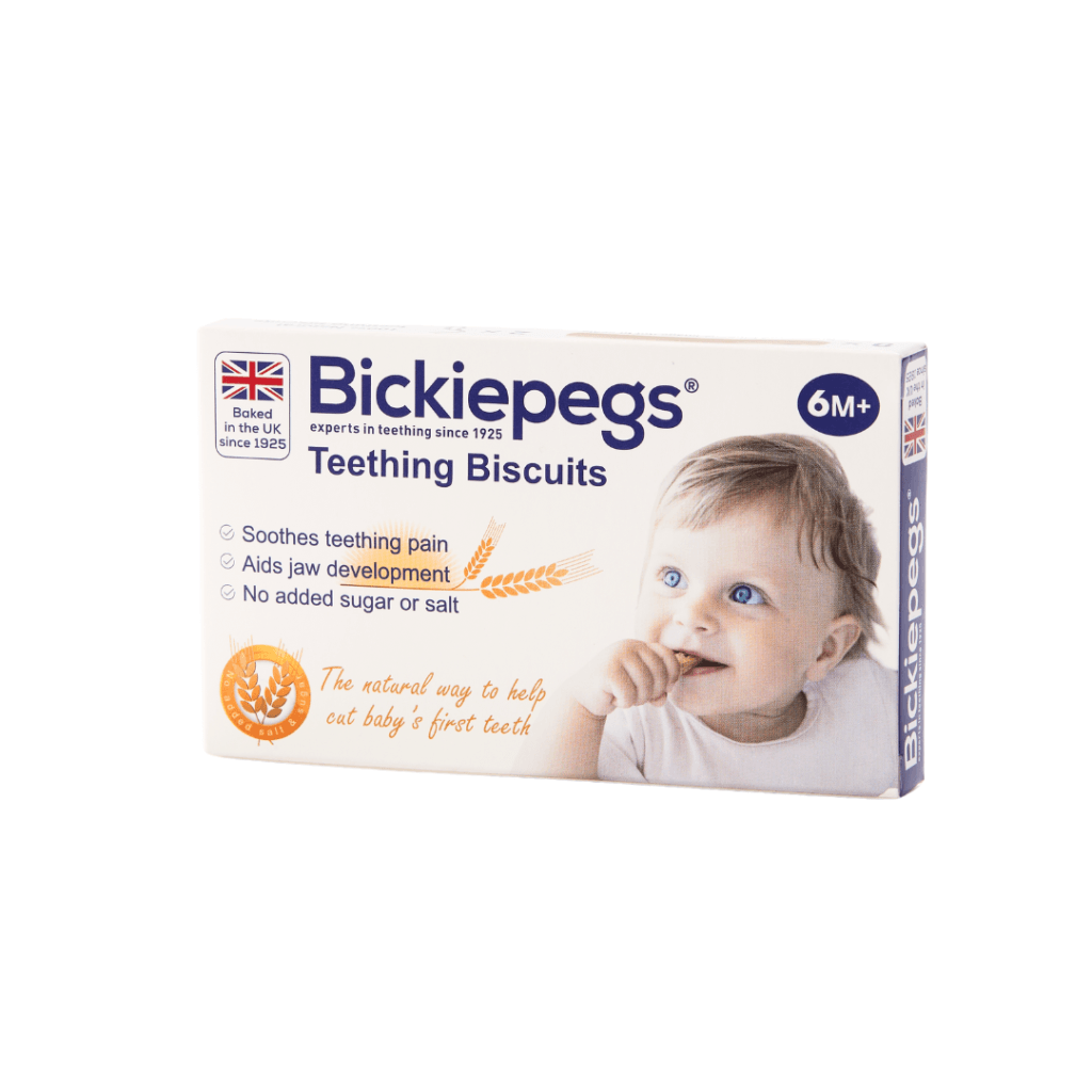 Bickiepegs Teething Biscuit, known as the wheat teether, promotes jaw development and relieves teething discomfort.