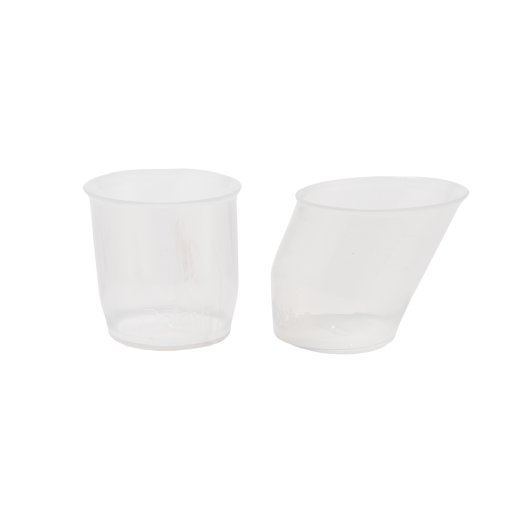 2 of colourless Doidy Mini Cup, with slanted design for precise feeding control and oral development for babies.