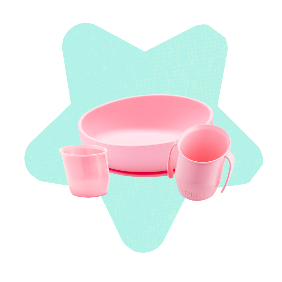 Pink Doidy set - including the Doidy Cup, Doidy mini cup and Doidy bowl.